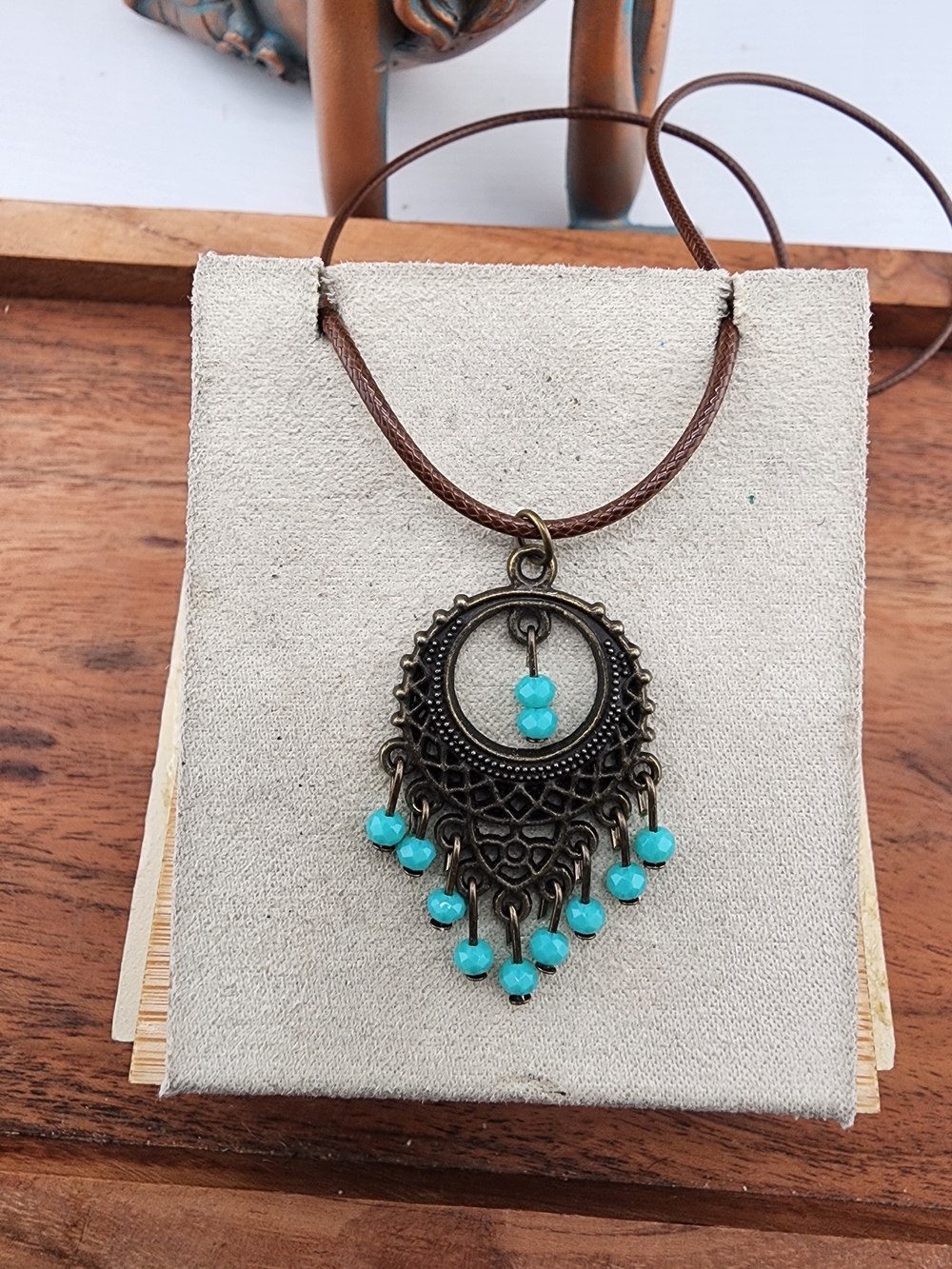 Turquoise Bead Chandelier Pendant Necklace - Women's Bronze Tone